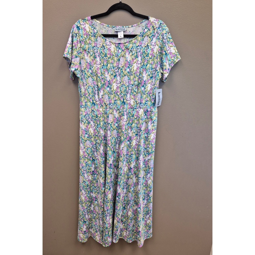 Karina XL Women's Floral Midi Dress Pockets‎ Stretch USA Cottagecore Spring NWT